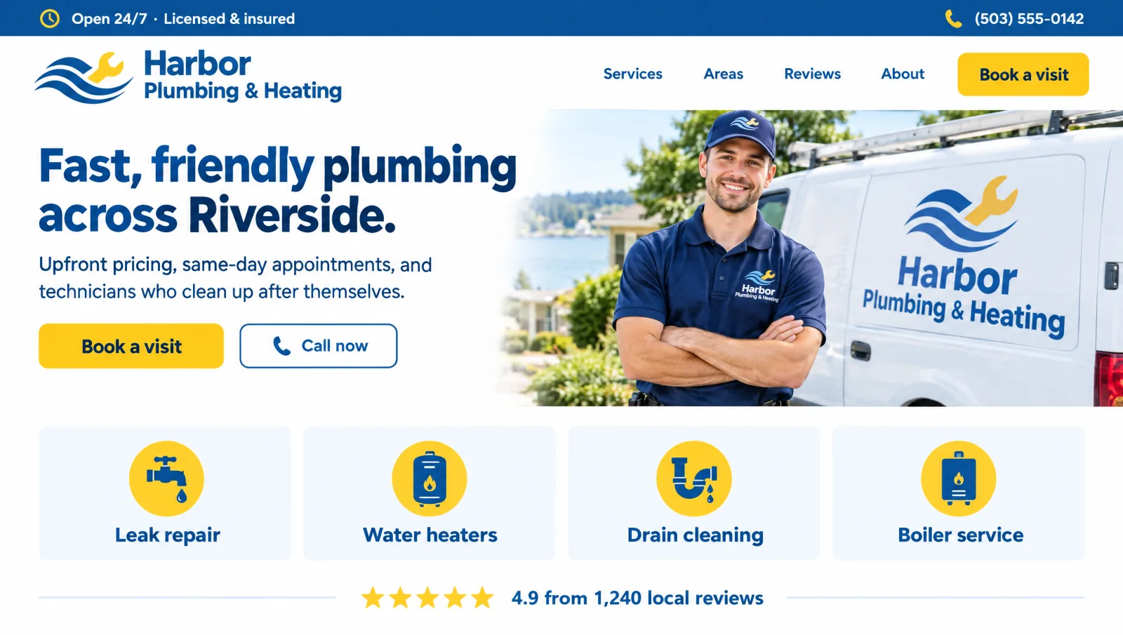 Illustrative booking-first local service site concept.